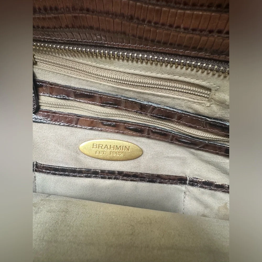 Brahmin Dark Brown Croc-Embossed Leather Briefcase